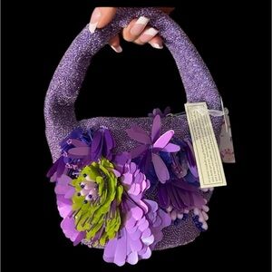 💚💜MADE IN INDIA-Purple Floral Beaded Handbag  Tik Tok Viral NWT💜💚